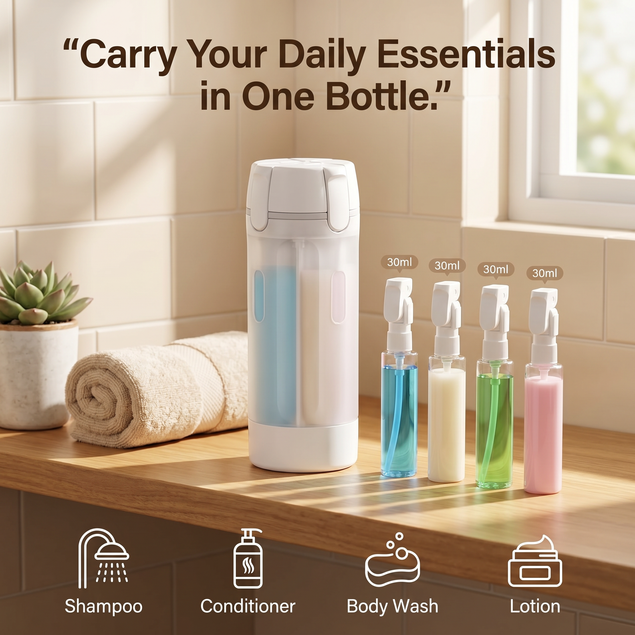 4-in-1 Travel Dispenser Bottle