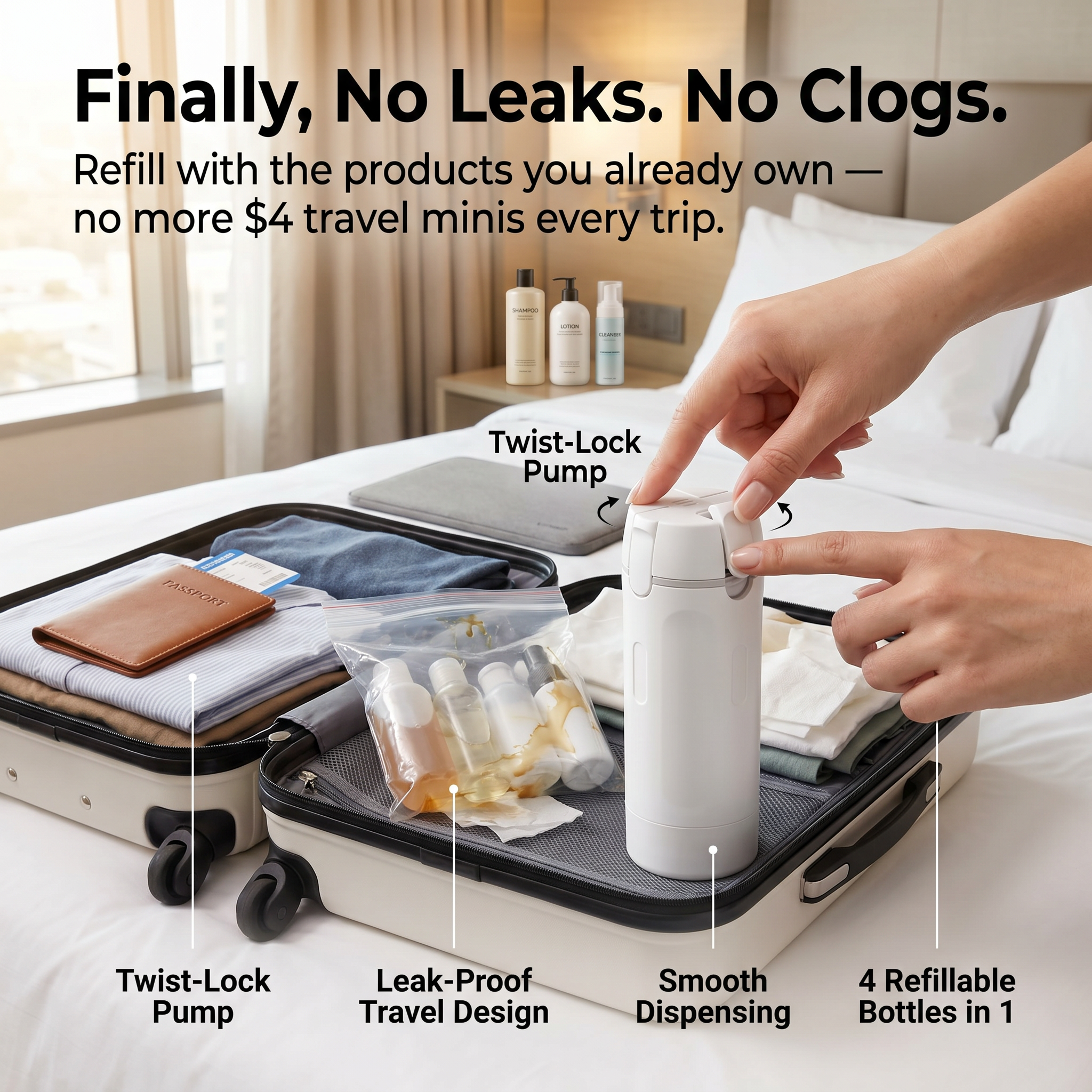 4-in-1 Travel Dispenser Bottle